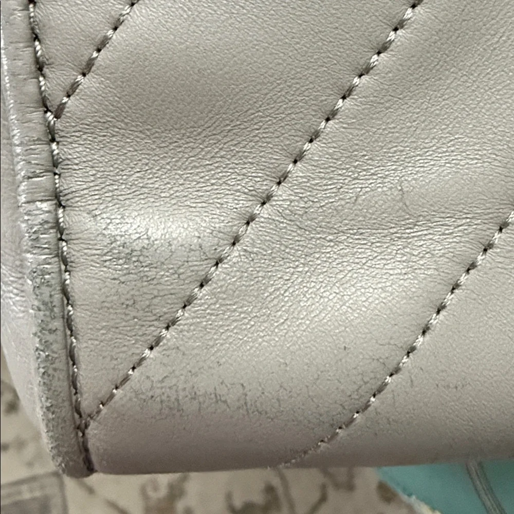 Tory Burch Fleming Satchel Gray Quilted Leather Chain Strap